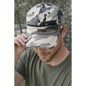 Vintage Y2K Gray Camo Zip Around Pocket Baseball Cap Adjustable Utility Hat